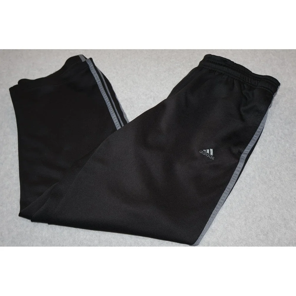 Adidas Track Gym Pants Mens Large Black Gray 3-Stripe Athletic Gym Training